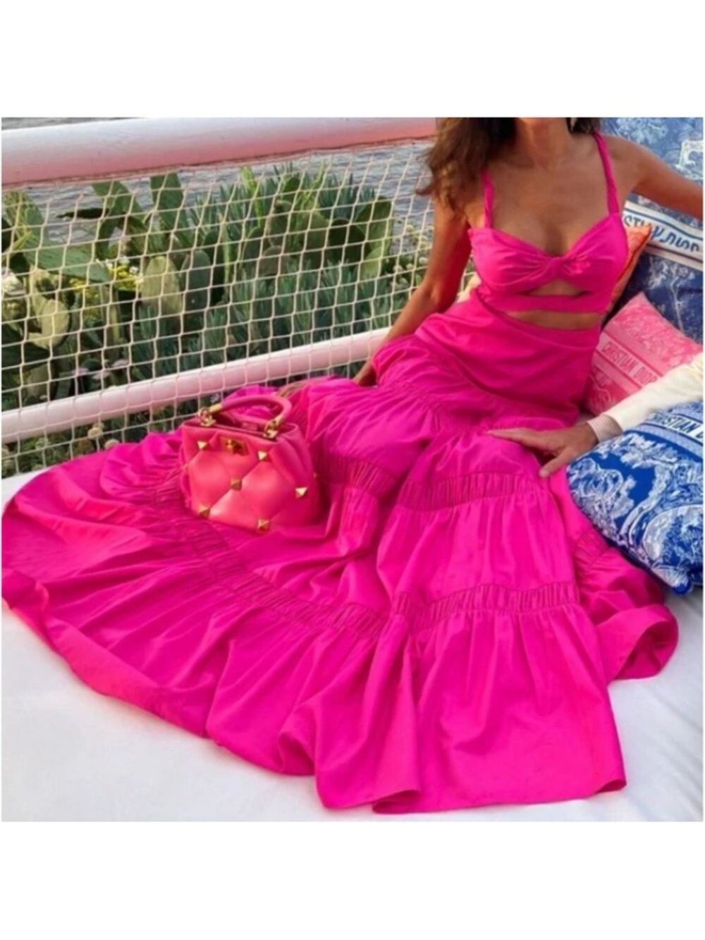 Alexis Azalea Maxi Dress Magenta Pink Twist Cutout Tiered Gown M‎ - Picture 15 of 16